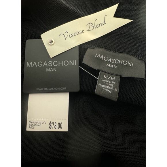 Magaschoni Man Quarter Zip Black Medium Short Sleeve Sweater Polo Top Shirt $78 - Picture 14 of 15